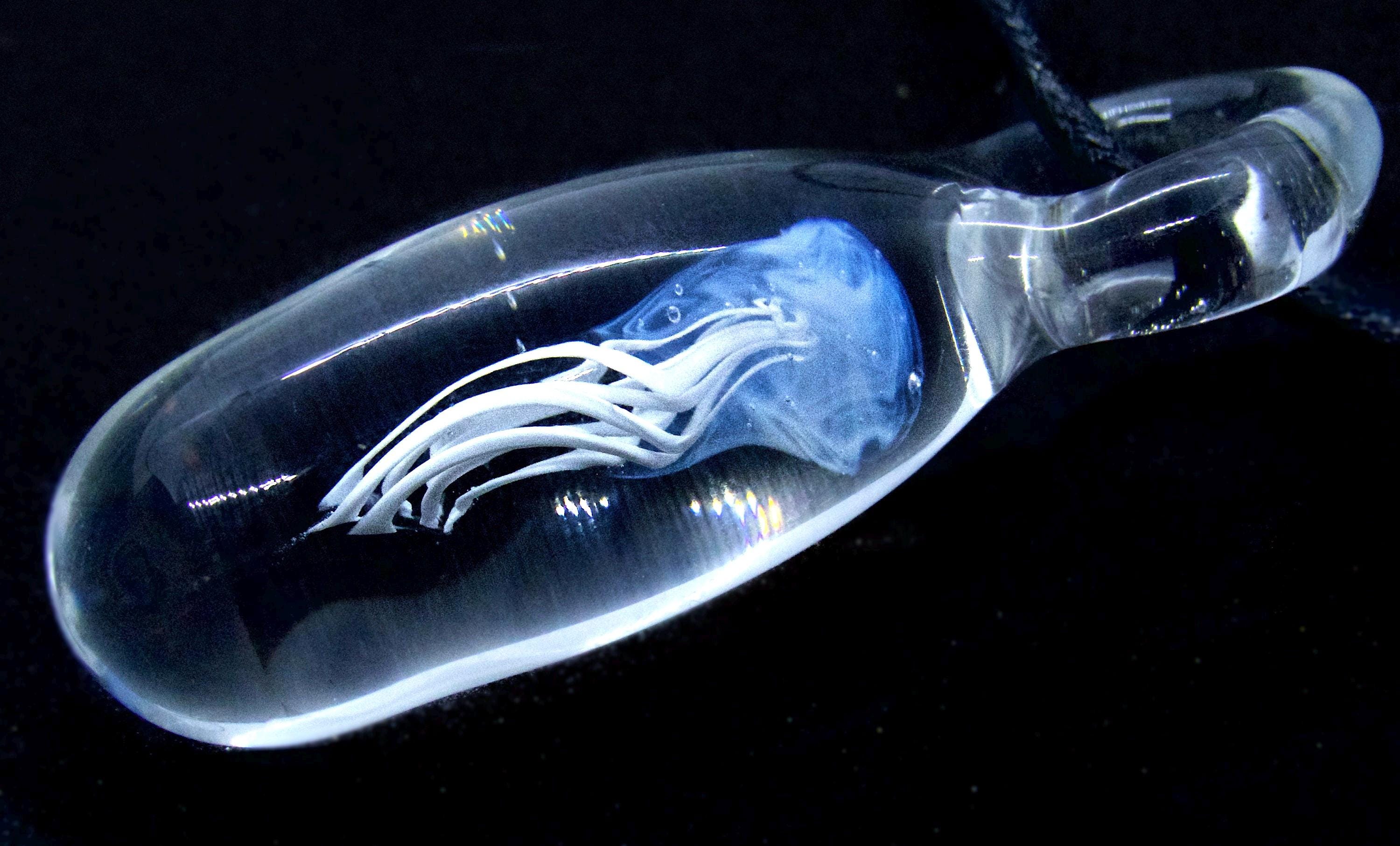 Glass Jellyfish Pendant Hand Blown Lampworking Focal Bead Ocean Sea ...