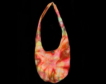 Tie-Dye Sling Bag Crossbody Boho Purse Hippie Orange Autumn Spiral Large Handmade Tie Dye Ice Dye Shopping