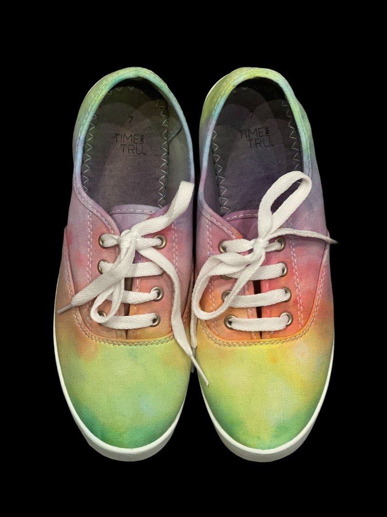 Tie-Dye Women's Shoes Size 7 Hand Ice-Dyed Tennis Shoes Canvas Pastel Rainbow image 5