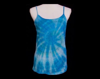 Tie-Dye Women's Camisole Tank Size L (12-14) Ice-Dye Blue Teal Spiral Hand Dyed