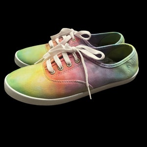 Tie-Dye Women's Shoes Size 7 Hand Ice-Dyed Tennis Shoes Canvas Pastel Rainbow image 2