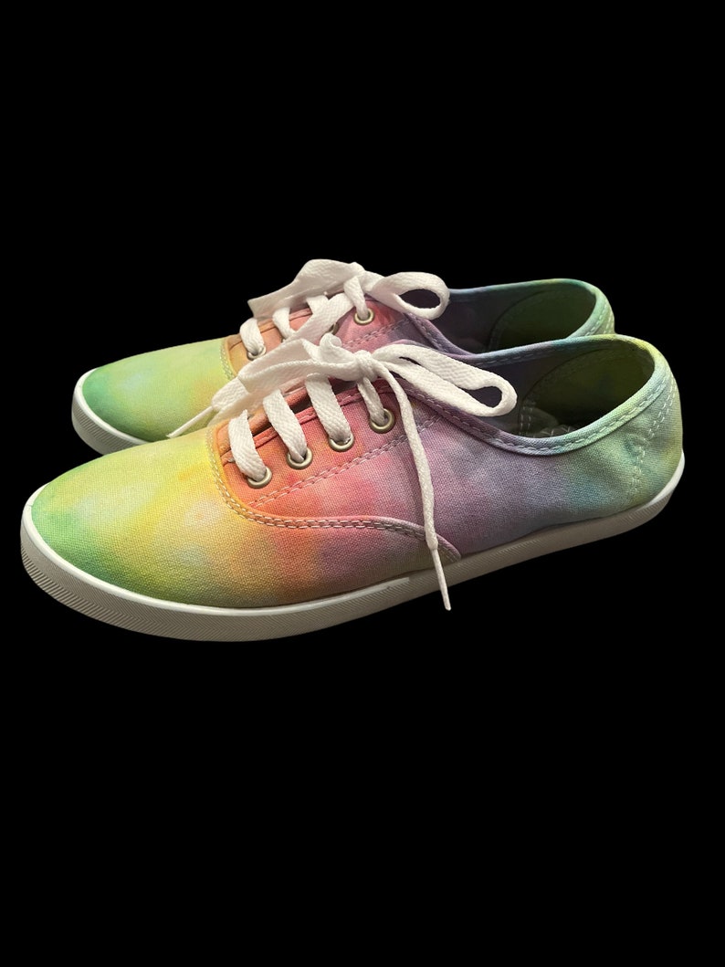 Tie-Dye Women's Shoes Size 7 Hand Ice-Dyed Tennis Shoes Canvas Pastel Rainbow image 2