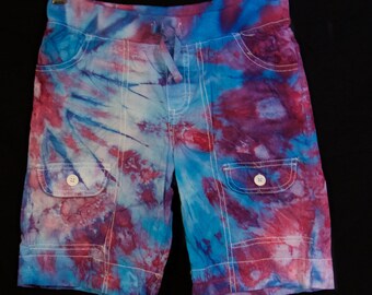 Tie-Dye Shorts Size Medium (10-12) Youth Girls Blue Fuchsia Purple Pink Ice Dye Hand Dyed Cargo Marble Curfew