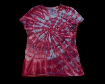Tie-Dye T Shirt Size Youth Large Hand Dyed Purple Lavender Blue Fuchsia Pink Ice-Dyed Short Sleeve Unisex Spiral