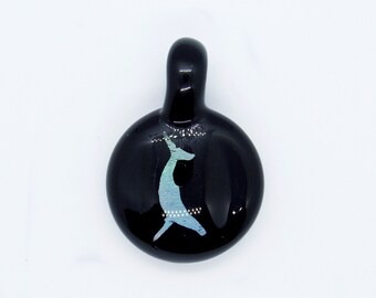 Glass Blown Dichroic Image Pendant Humpback Whale Hand Blown Ocean Sea Life Light Blue Black Borosilicate F