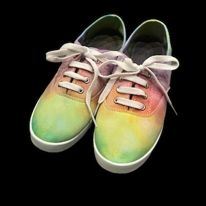 Tie-Dye Women's Shoes Size 7 Hand Ice-Dyed Tennis Shoes Canvas Pastel Rainbow image 1