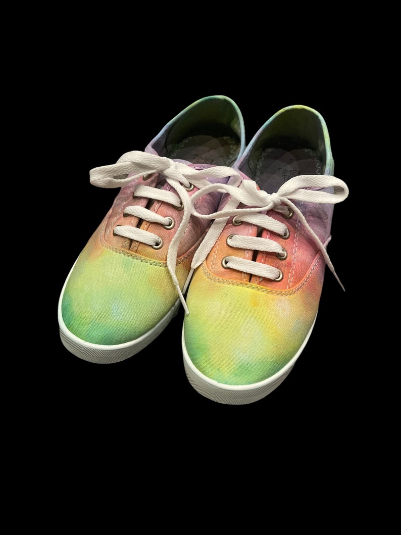 Tie-Dye Women's Shoes Size 7 Hand Ice-Dyed Tennis Shoes Canvas Pastel Rainbow image 1