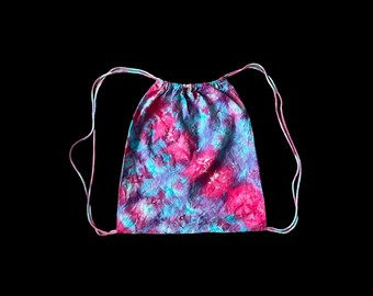 Tie-Dye Cinch Backpack Pack Boho Hippie Ice-Dyed Pink Blue Purple Hand Dyed Bag Purse