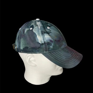 Tie-Dye Baseball Cap Hat Adult Teal Grey Hand Ice Dyed Cotton