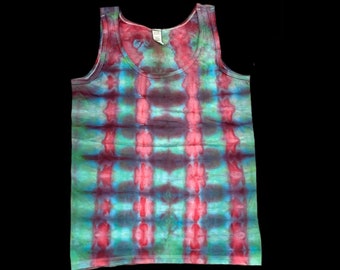 Tie-Dye Women's Tank Size Medium Ice-Dye Blue Green Purple Pink Tank Stripes Hand Dyed