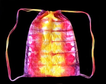 Tie-Dye Cinch Backpack Pack Boho Hippie Ice-Dyed Sunset Stripes Hand Dyed Bag Purse