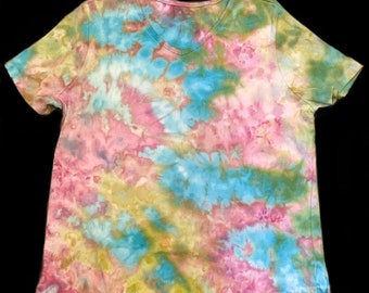 Tie-Dye Short Sleeve T-Shirt Women's Ice Dye Size 2X White Stag Green Pink Blue