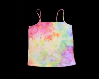 Tie-Dye Junior Crop Tank Top Size Large Rainbow Splatter Pastel