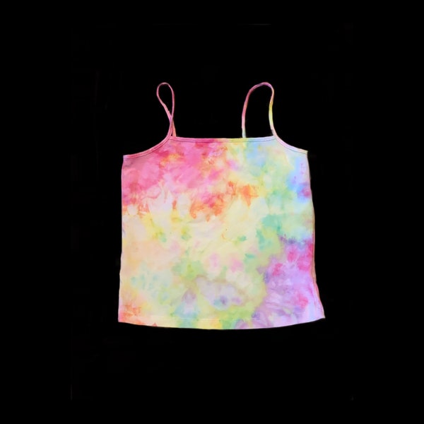 Tie-Dye Junior Crop Tank Top Size Large Rainbow Splatter Pastel