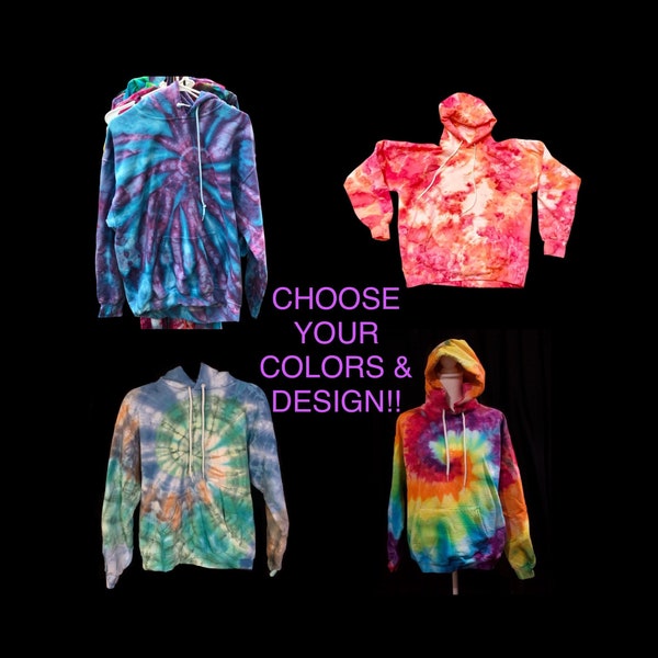 Tie-Dye Custom Adult Hoodie Hand Ice Dyed Hooded Sweatshirt Choose Your Colors and Design Pullover Sizes Small to 5X