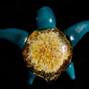 Glass Sea Turtle Pendant Teal Hand Blown Lampworking Focal Bead Necklace with Macramé Hemp