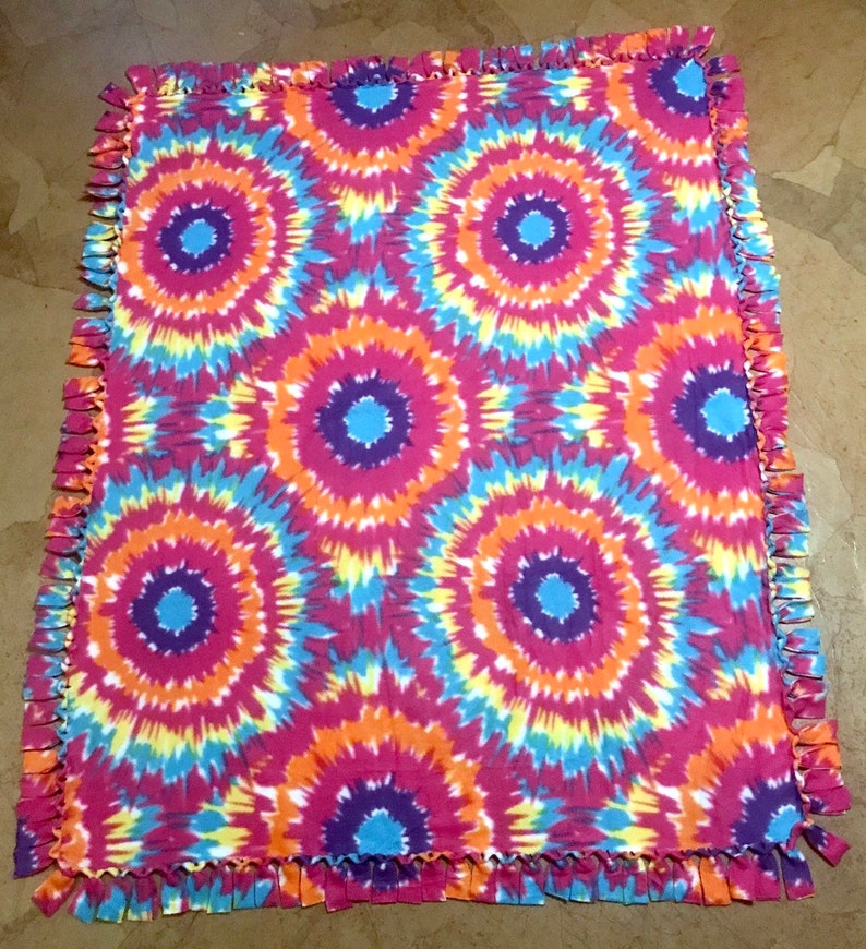 Fleece Blanket Rainbow Tie-Dye Print No-Sew Throw Blanket Pink Orange Yellow Purple Blue