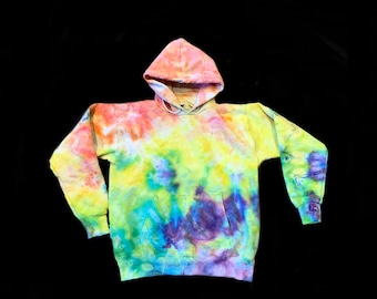 Tie-Dye Adult Small Hoodie Hand Dyed Pullover Ice Dyed Rainbow Pastel Hooded Sweatshirt Splatter