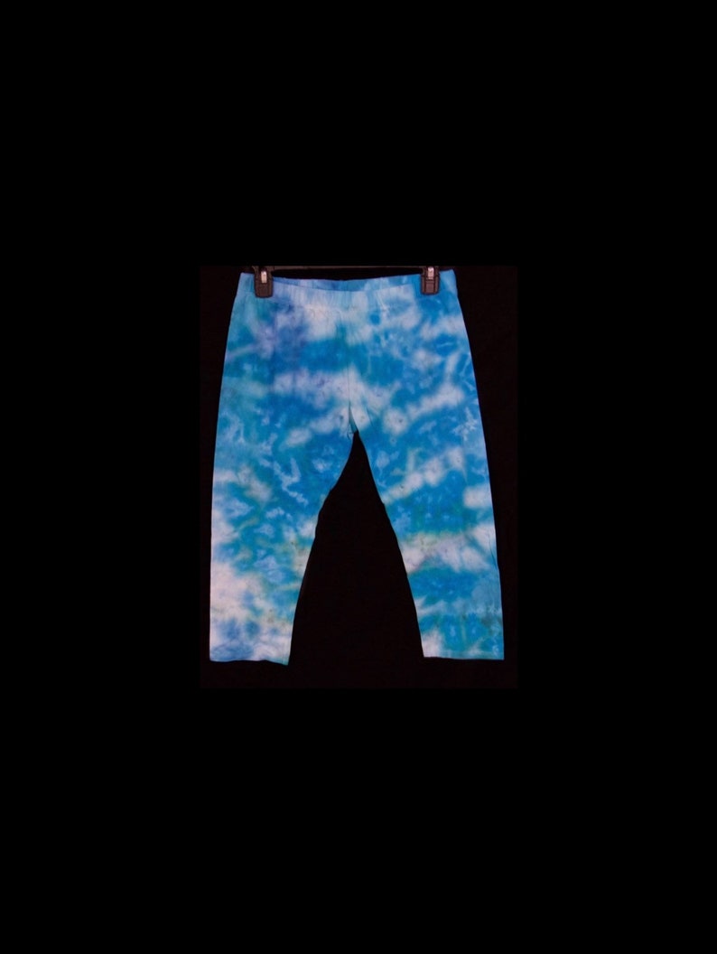 Tie-Dye Women/'s Capri Leggings Size Large Junior/'s Ice-Dyed Hand Dyed Blue Marble Comfy Soft 11-13