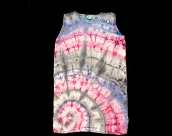 Tie-Dye Hand Ice-Dyed Play Dress Girls Size 10 Tank Dress Grey Pink Purple Spiral Casual Rayon