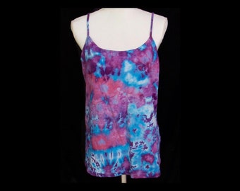 Tie-Dye Women's Camisole Tank Size XL (16-18) Ice-Dye Blue Purple Pink Splatter Hand Dyed