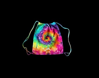 Tie-Dye Cinch Backpack Pack Boho Hippie Ice-Dyed Rainbow Spiral Hand Dyed Bag Purse