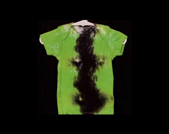 Tie-Dye T Shirt Size 18M Lime Green and Black Shibori Hand Dyed Toddler Gerber