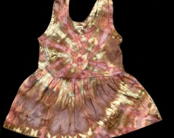 Tie-Dye Toddler Dress 2T Hand Dyed Ice Dyed Earth Tones Spiral Tank Shiitake Mushroom Runs Small