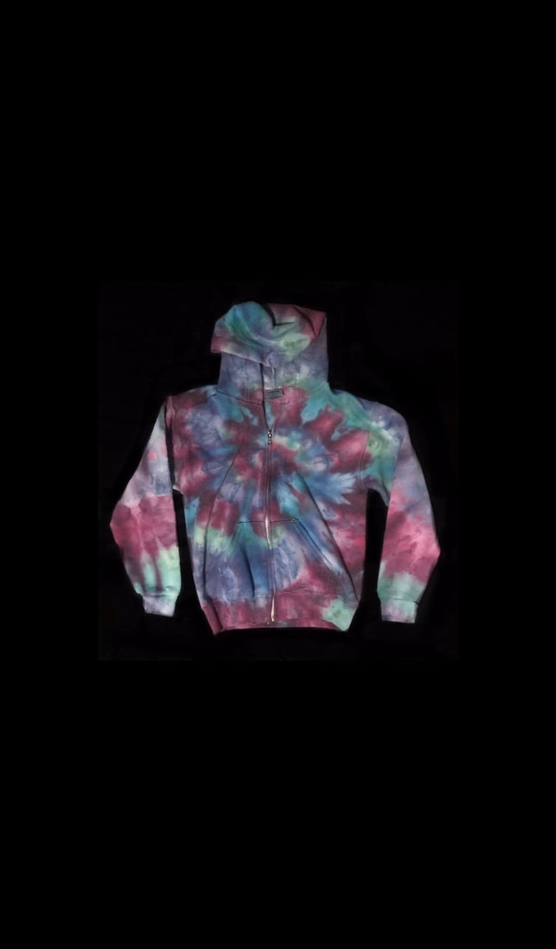 Tie-Dye Youth Medium Hand Ice-Dyed Zip Up Hoodie Spiral Purple Blue Green