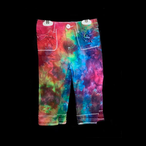 Tie-Dye Leggings Size 12M Rainbow Splatter Hand Ice-Dyed Toddler Pants Kids Korner Embroidery