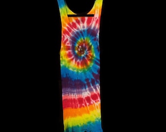 Tie-Dye Unisex Tank Top UnderShirt  Size XL Hand Dyed Hanes Pocket T-Shirt 100% Cotton Spiral Rainbow