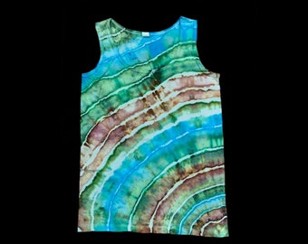 Tie-Dye Women's Tank Size Small Ice-Dye Blue Green Tank Stripes  Hand Dyed