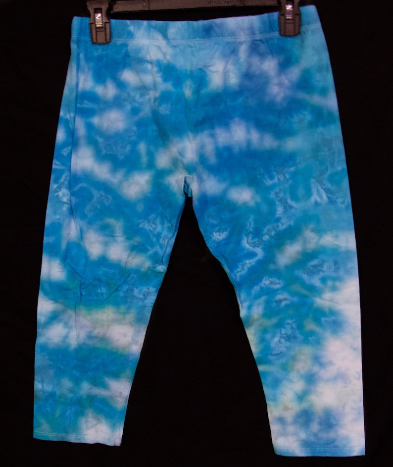Tie-Dye Women/'s Capri Leggings Size Large Junior/'s Ice-Dyed Hand Dyed Blue Marble Comfy Soft 11-13