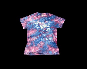 Tie-Dye T-Shirt Unisex Size Adult Small Blue Purple Pink Ice-Dye Splatter Lilac 100% Cotton