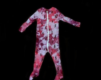 Tie-Dye Ice-Dye Baby Footie's Pajamas 12-18M Baby Hand Ice- Dyed Infant Penguin Print Purple Pink Jammies Night Clothing