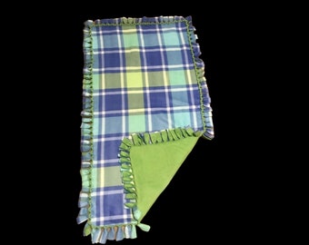 Throw Blanket Plaid Lime Green Fleece Brand New Baby Handmade No-Sew Pet Blanket Dog Cat