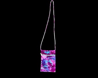Tie-Dye Bag Crossbody Phone Case Boho Purse Hippie Blue Pink Purple Splatter Small Size Hand Dyed Zipper Tie Dye