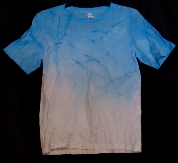Tie Dye T Shirt Size Youth Medium Dip Dyed Hand Dyed Blue And White Short Sleeve Unisex