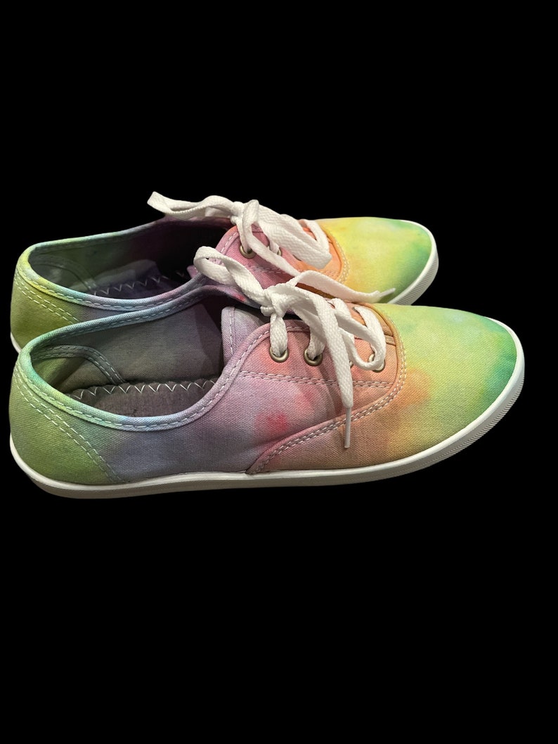 Tie-Dye Women's Shoes Size 7 Hand Ice-Dyed Tennis Shoes Canvas Pastel Rainbow image 4