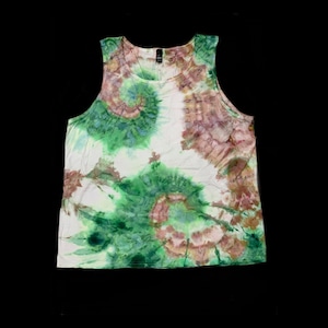 Tie-Dye Unisex Tank Top Shirt Size XXL Double Spiral Hand Dyed 100% Cotton Ice-Dye Green White Brown