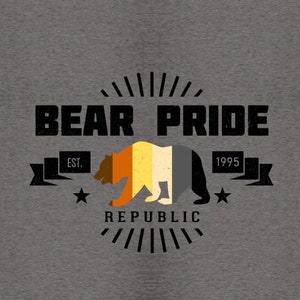 Bear Gay Pride T-Shirt, Bear Pride Republic, Est. 1995, Bear Silhouette with Bear Pride Flag Colors