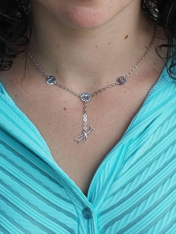 Carino 14k White Gold Dragonfly Pendant Chain Necklace Image 0