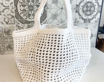 Crochet shopper, big bag, city shopper bag, fashion bag, white tote