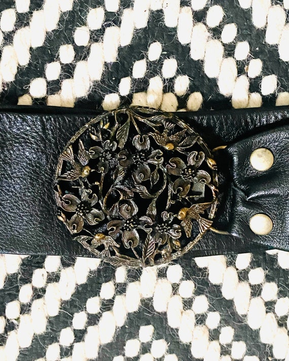 Vintage Handmade Black Leather Belt with Bronze Bi