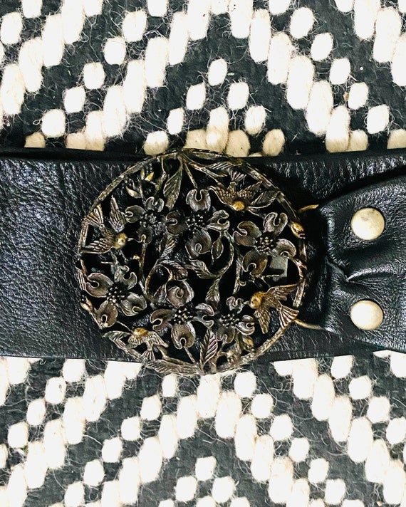 Vintage Handmade Black Leather Belt with Bronze Bird Buckle Buy Vintage Handmade Black Leather Belt With Bronze Bird  main image 2