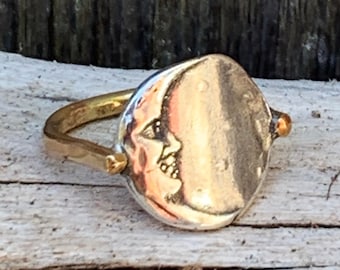 Silver Crescent Moon Ring with 14K Gold Fill Band