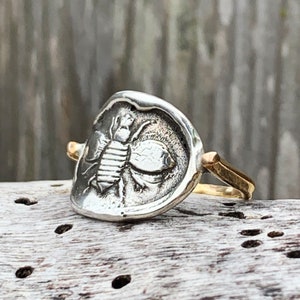 Silberne Bienenring mit 14K Gold Fill Band
