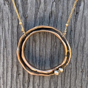 14k Gold Fill Organic Two Peas in a Pod Circle Necklace with Bronze Beads