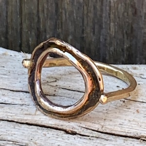 Organic Bronze Circle Ring with 14K Gold Fill Band