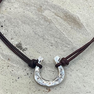 Handmade Organic Sterling Silver Horseshoe Leather Choker Necklace